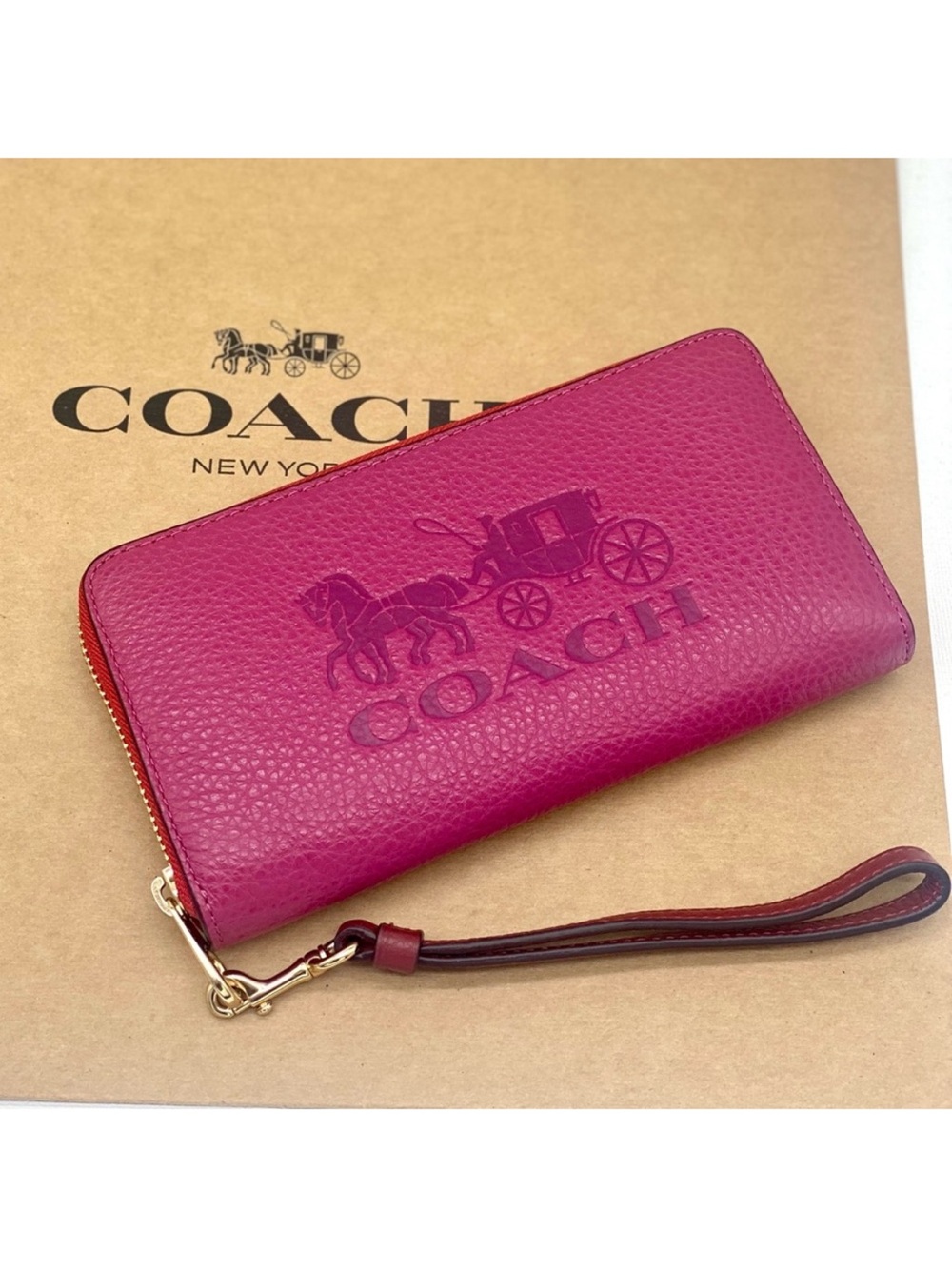 COACH Zip Around Wallet Wristlet With Horse And Carriage Bright Violet